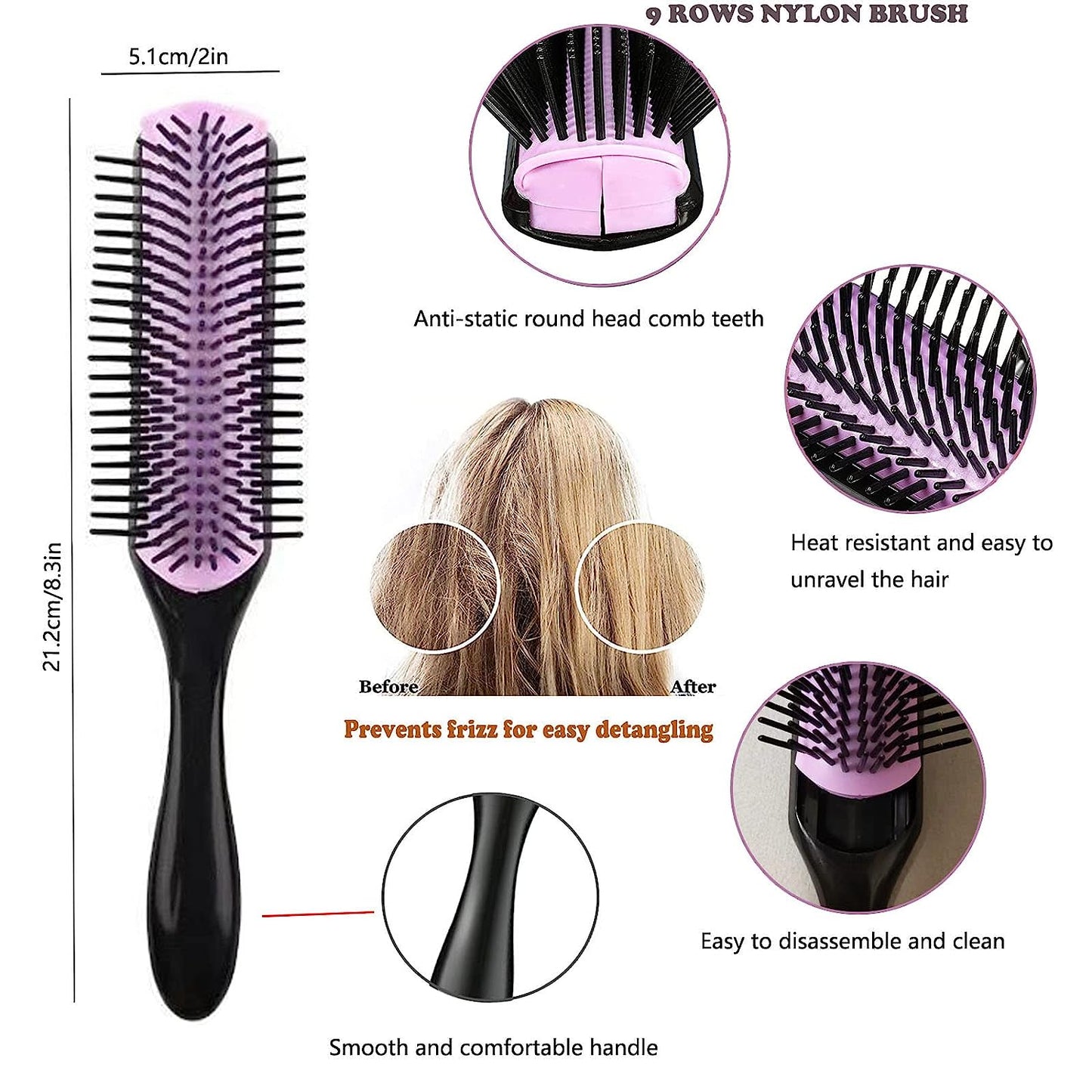 10Pcs Detangling Brush for Black Natural Hair, Curly Hair Set with Sleep Bonnet Afro America/African 3a to 4c Texture, Easier and Faster on Wash Days