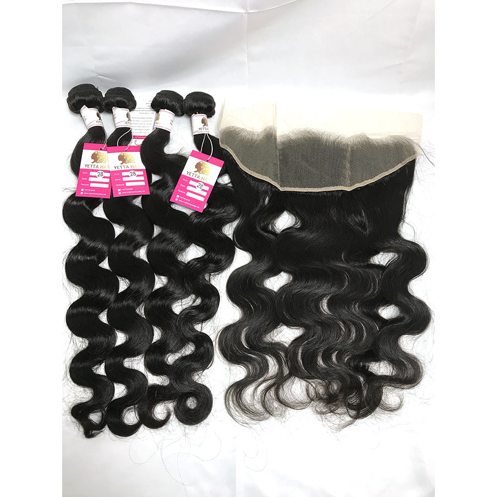 100% Virgin Brazilian Hair Body wave 4Bundles with Ear to ear Lace Frontal