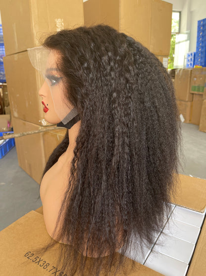 13x4 HD Lace Frontal Wig Kinky Straight 100% Brazilian Hair Lace Wig