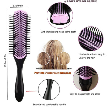 10Pcs Detangling Brush for Black Natural Hair, Curly Hair Set with Sleep Bonnet Afro America/African 3a to 4c Texture, Easier and Faster on Wash Days
