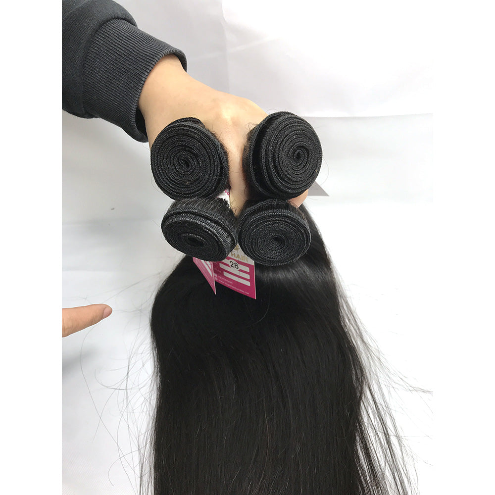 100% Virgin Brazilian Hair Straight 4bundles with Top Lace Closure