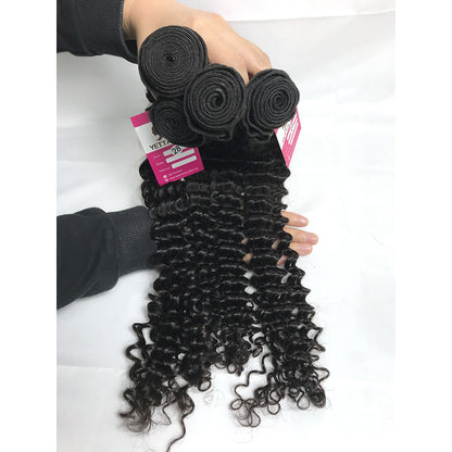 100% Virgin Brazilian Hair Deep Curly 4Bundles with Ear to ear lace frontal