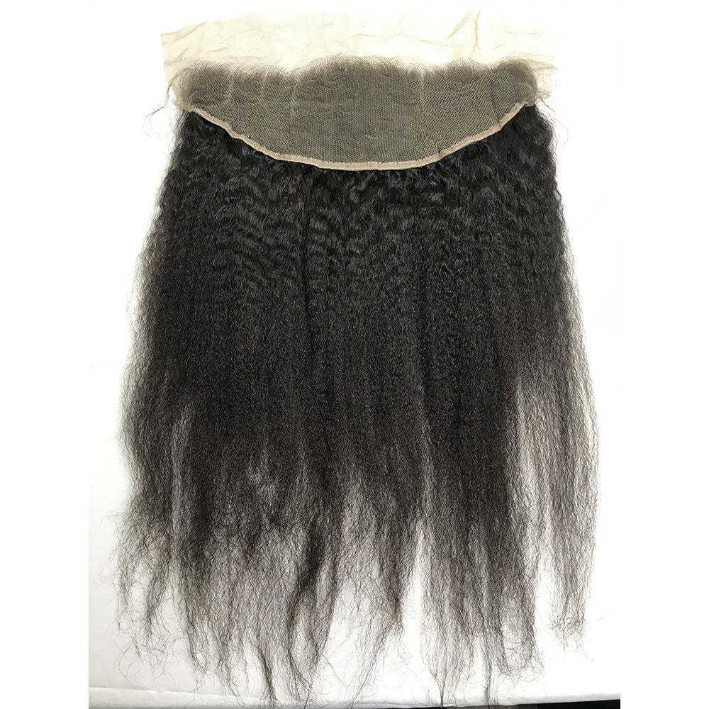100% Virgin Brazilian Hair Kinky Straight 4bundles with ear to ear Lace Frontal