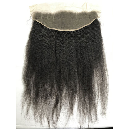 100% Virgin Brazilian Hair Kinky Straight 4bundles with ear to ear Lace Frontal