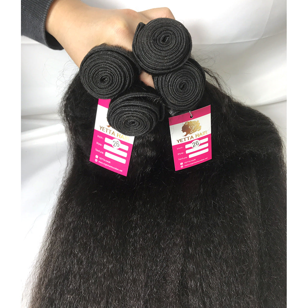 100% Virgin Brazilian Hair Kinky Straight 4bundles with ear to ear Lace Frontal
