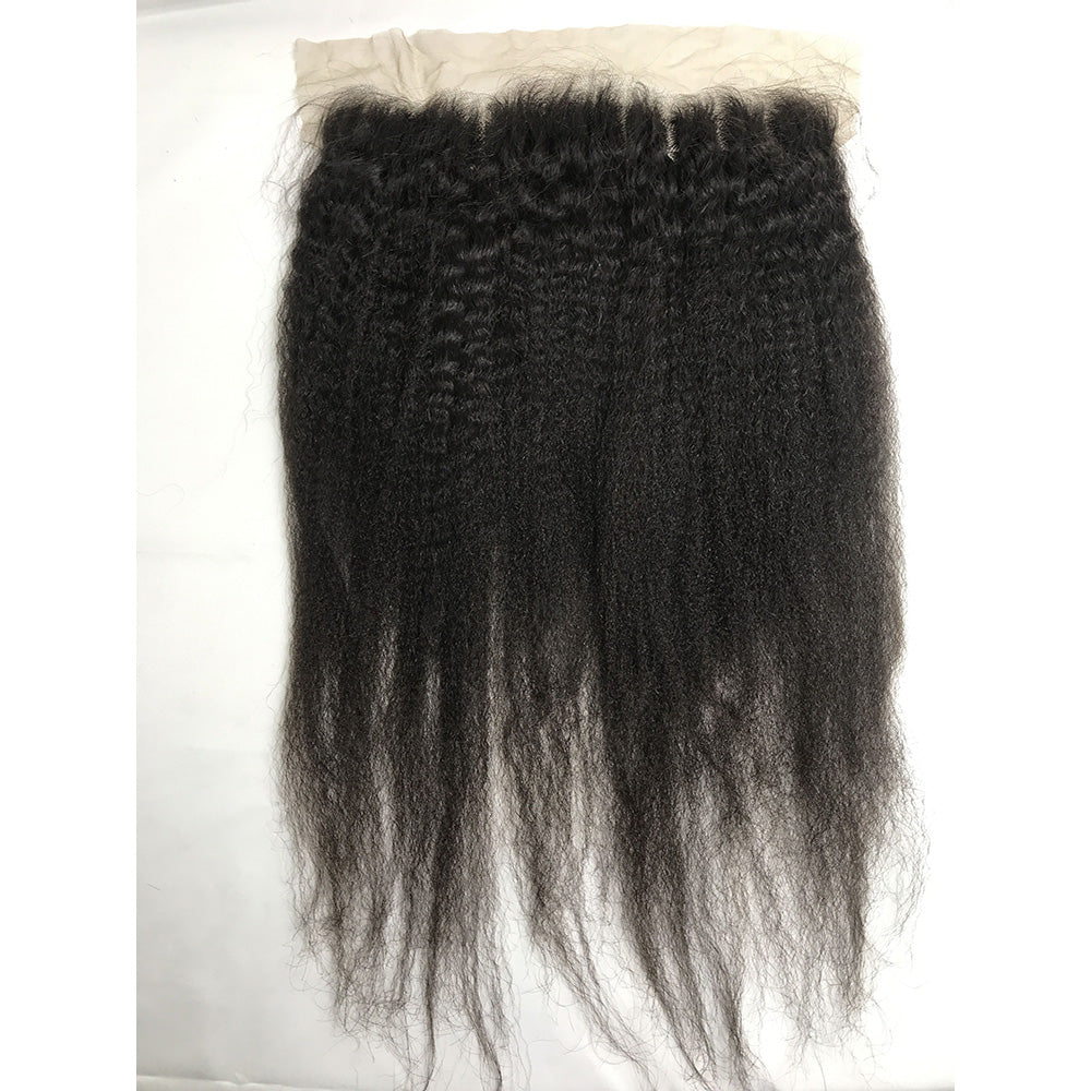 100% Virgin Brazilian Hair Kinky Straight 4bundles with ear to ear Lace Frontal