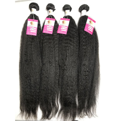100% Virgin Brazilian Hair Kinky Straight 4bundles with Top Lace Closure