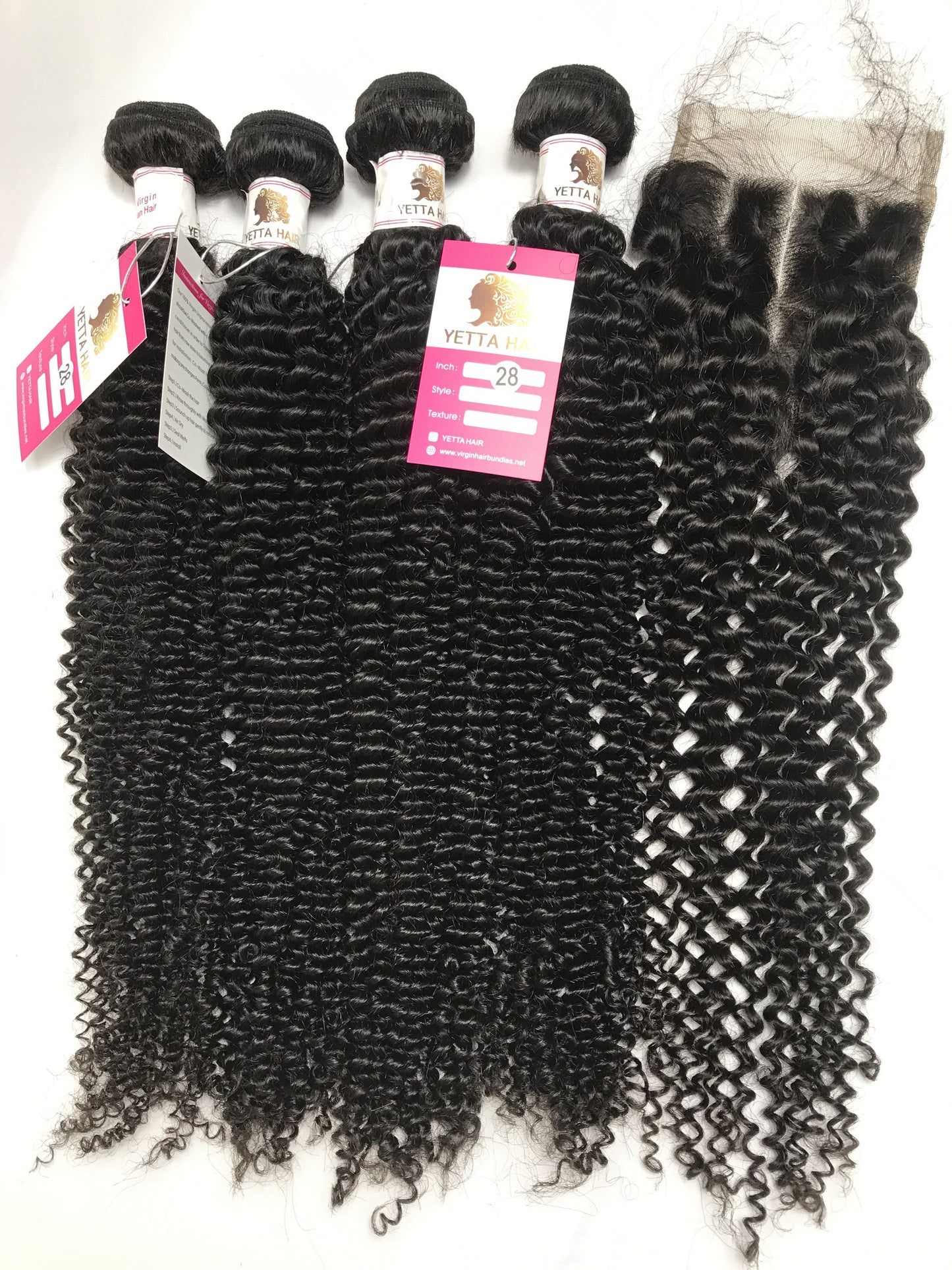 100% Virgin Brazilian Hair Kinky Curly 4bundles with Top Lace Closure