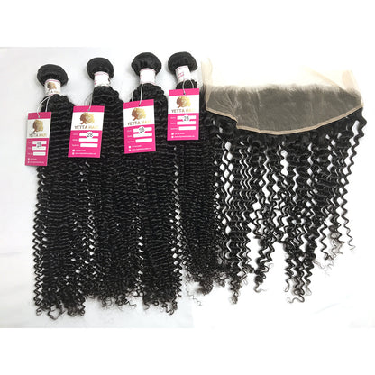 100% Virgin Brazilian Hair Kinky Curly bundles with Ear to ear Lace Frontal