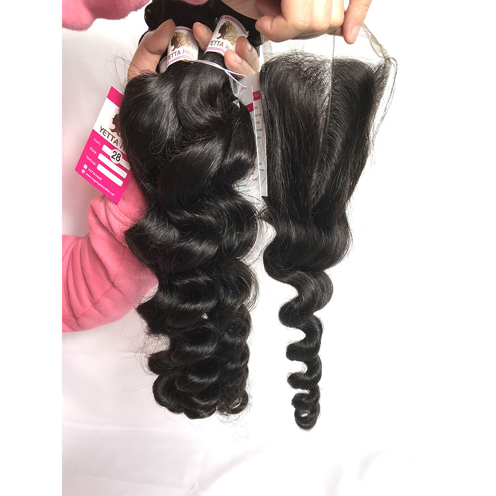 100% Virgin Brazilian Hair Loose Wave 4bundles with Top Lace Closure