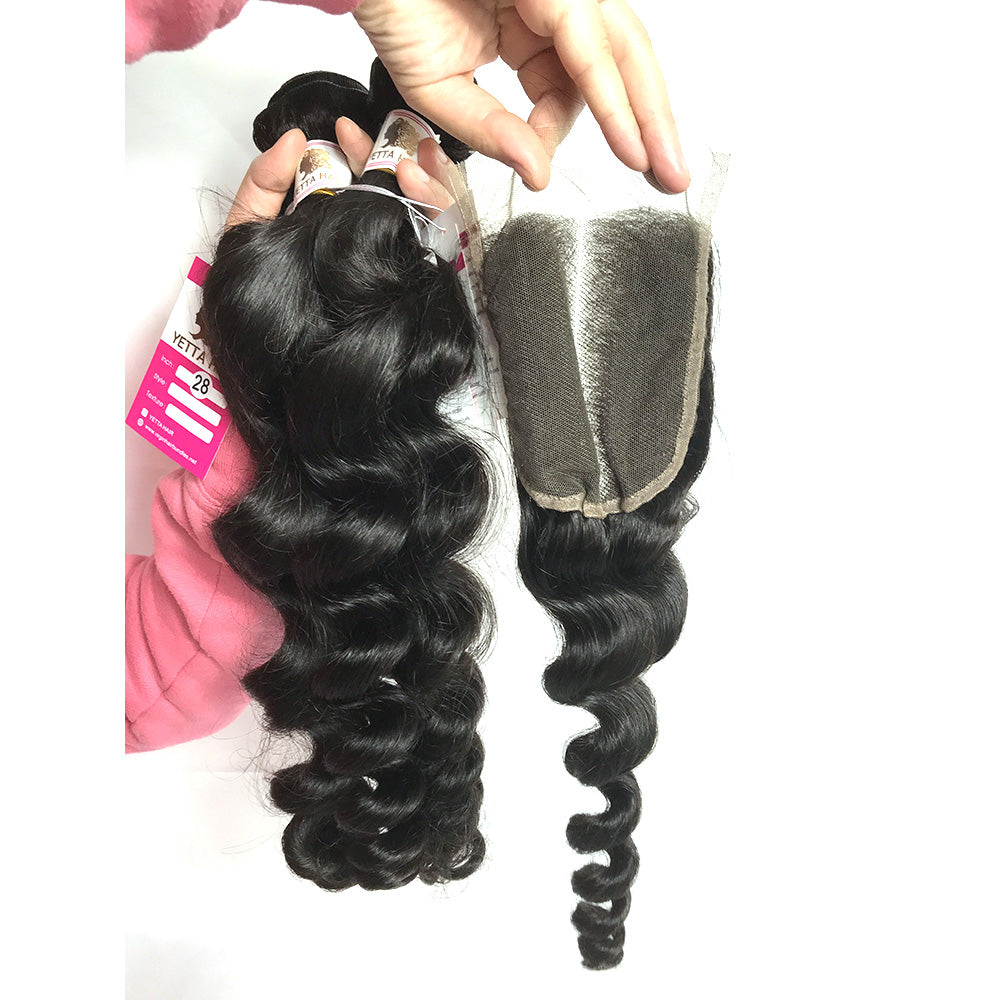 100% Virgin Brazilian Hair Loose Wave 4bundles with Top Lace Closure