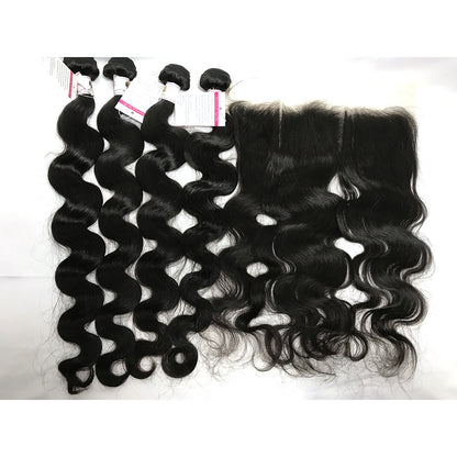 100% Virgin Brazilian Hair Body wave 4Bundles with Ear to ear Lace Frontal