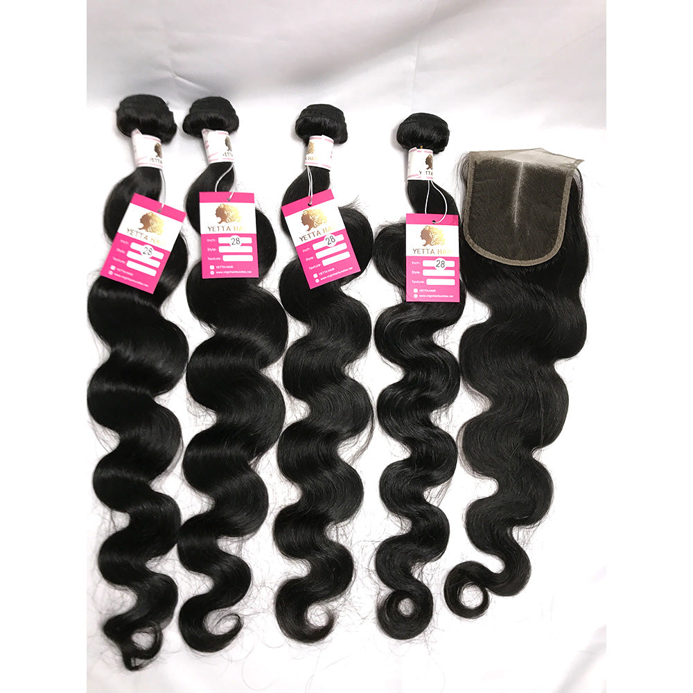 100% Virgin Brazilian Hair Body wave 4bundles with Top Lace Closure