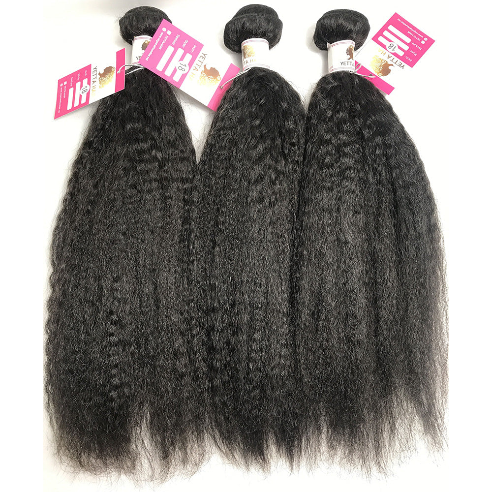 100% Virgin Brazilian Hair Kinky Straight bundles with Ear to ear Lace Frontal