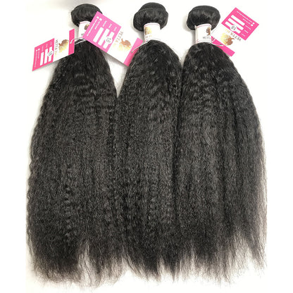 100% Virgin Brazilian Hair Kinky Straight bundles with Ear to ear Lace Frontal