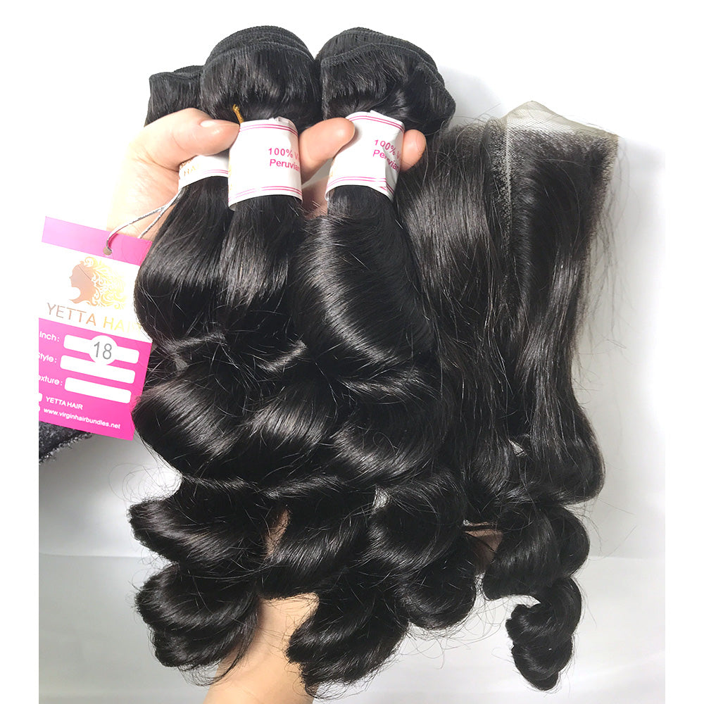 100% Virgin Brazilian Hair Loose wave bundles with Top Lace Closure