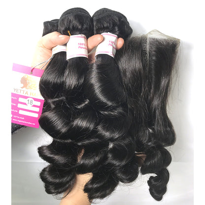 100% Virgin Brazilian Hair Loose wave bundles with Top Lace Closure