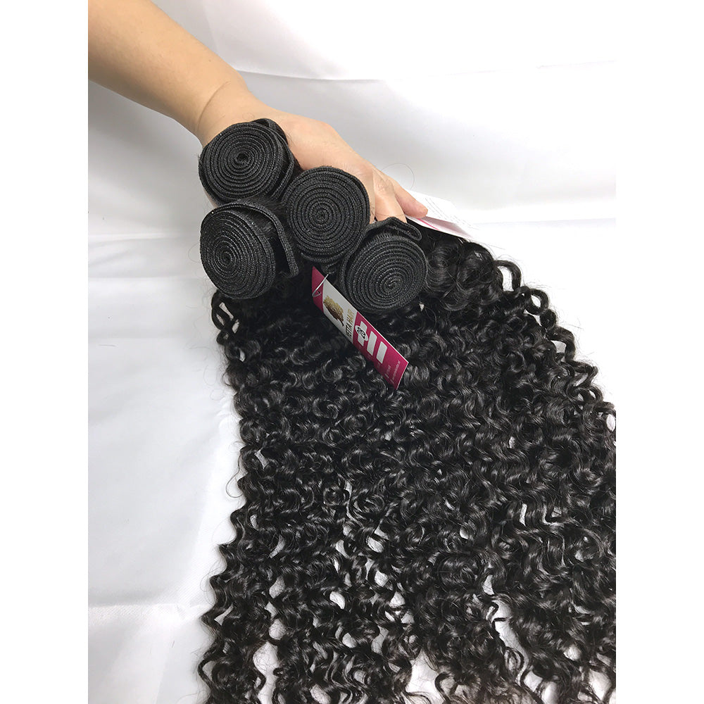 100% Virgin Brazilian Hair 4Pcs Natural Curly Bundles with Ear to ear Lace Frontal