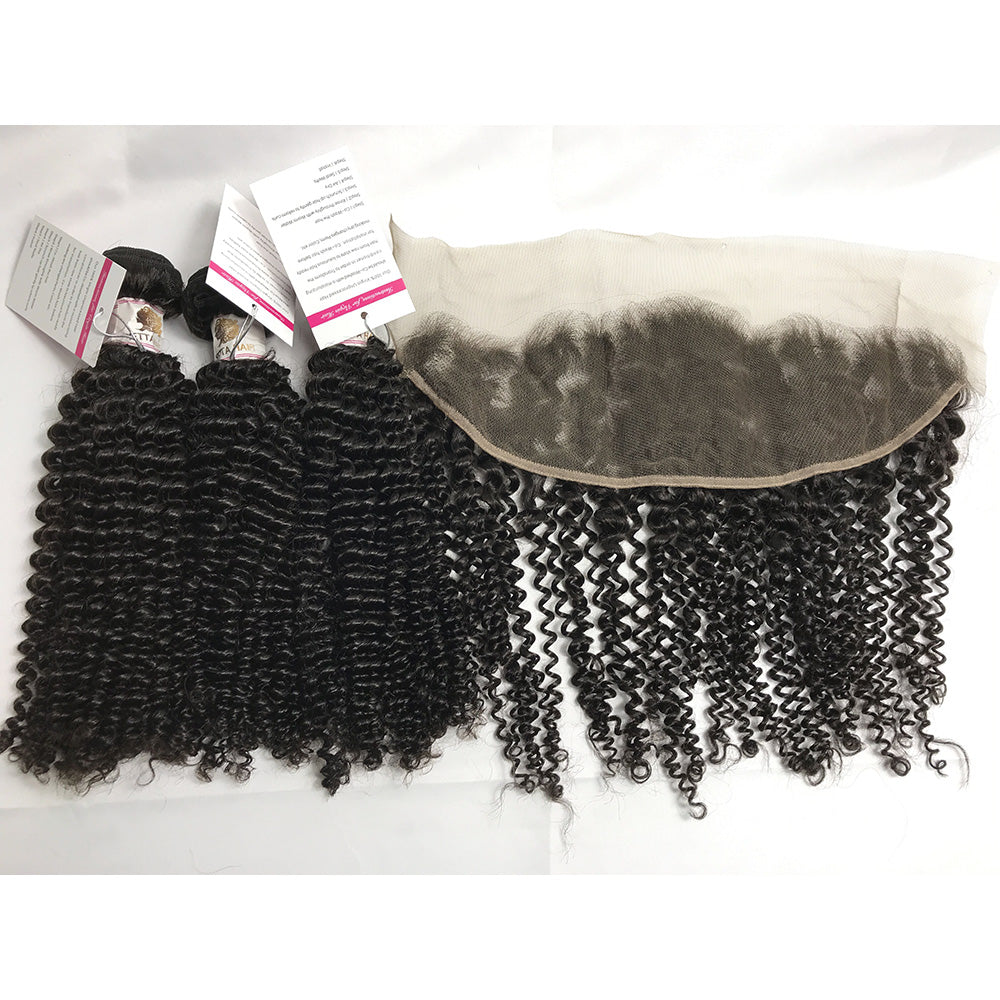 100% Virgin Brazilian Hair Kinky Curly bundles with Top Lace Closure