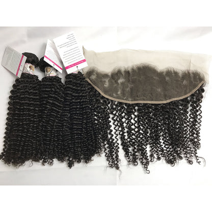 100% Virgin Brazilian Hair Kinky Curly bundles with Top Lace Closure