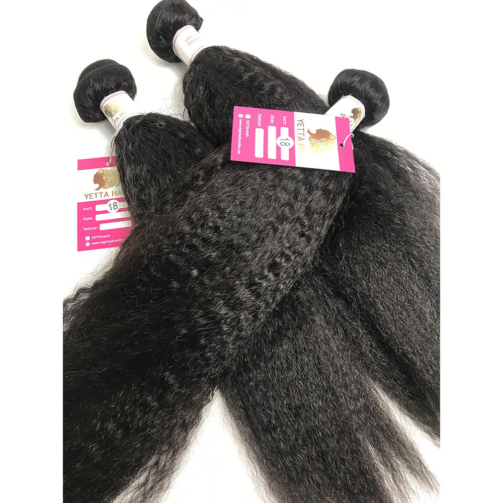 100% Virgin Brazilian Hair Kinky Straight bundles with Top Lace Closure