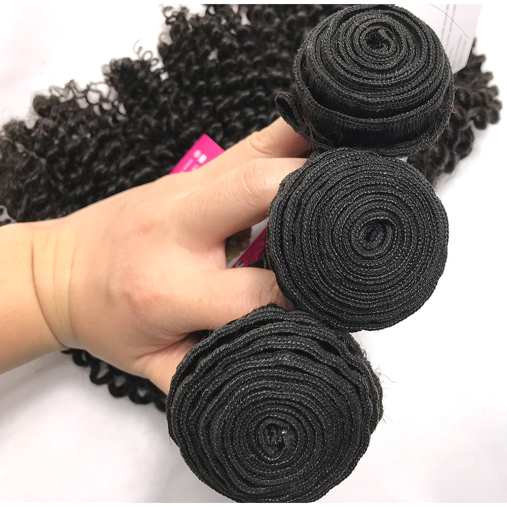 100% Virgin Brazilian Hair Kinky Curly bundles with Top Lace Closure