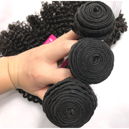 100% Virgin Brazilian Hair Kinky Curly bundles with Top Lace Closure