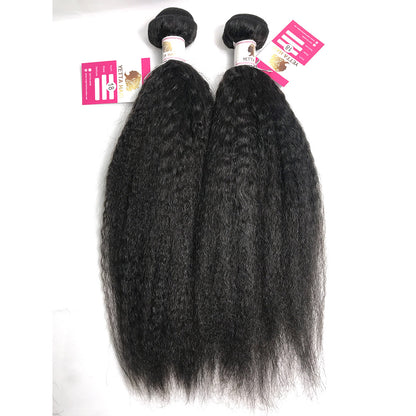 100% Virgin Brazilian Hair Kinky Straight bundles with Top Lace Closure