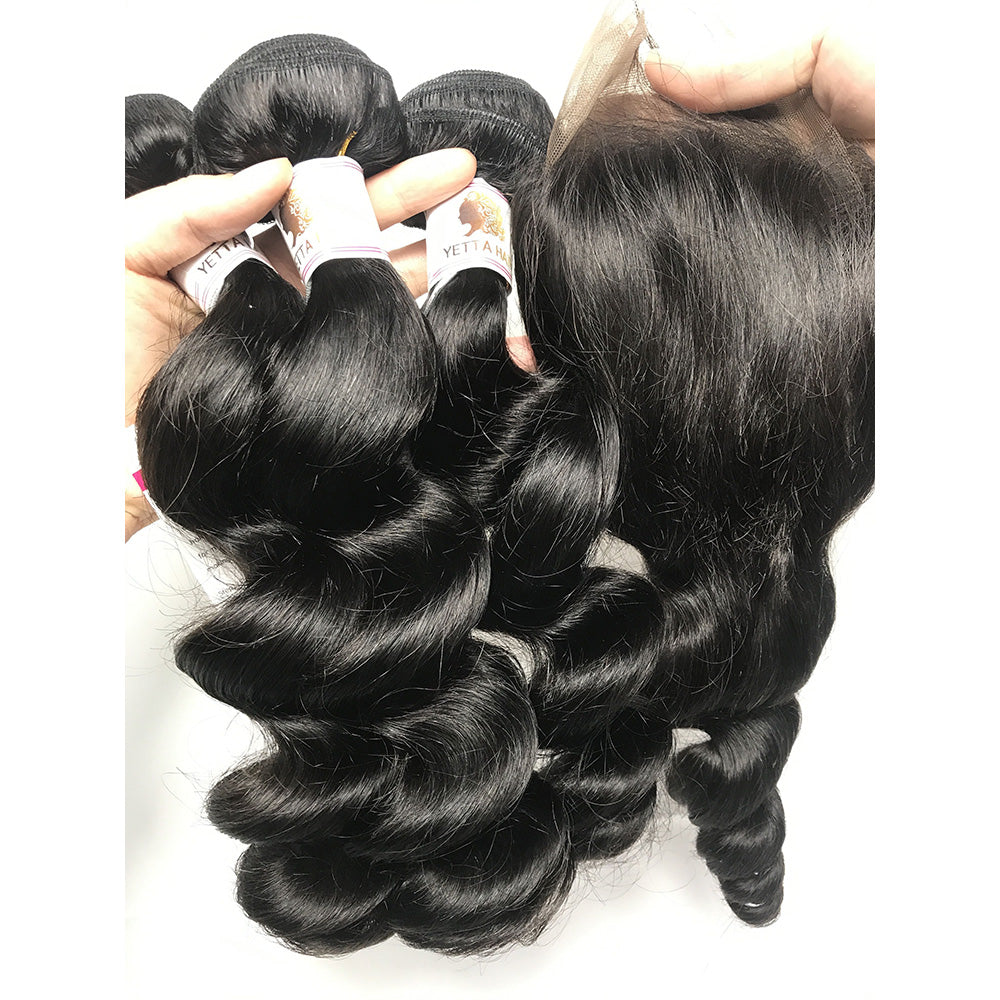 100% Virgin Brazilian Hair Loose Wave bundles with Top Lace Closure