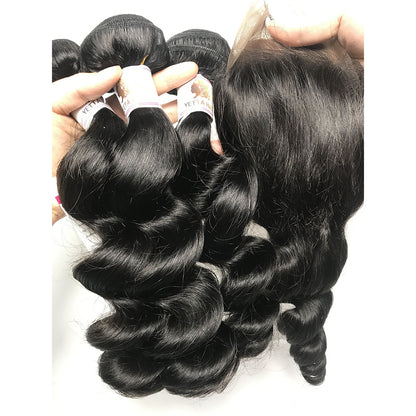 100% Virgin Brazilian Hair Loose Wave bundles with Top Lace Closure