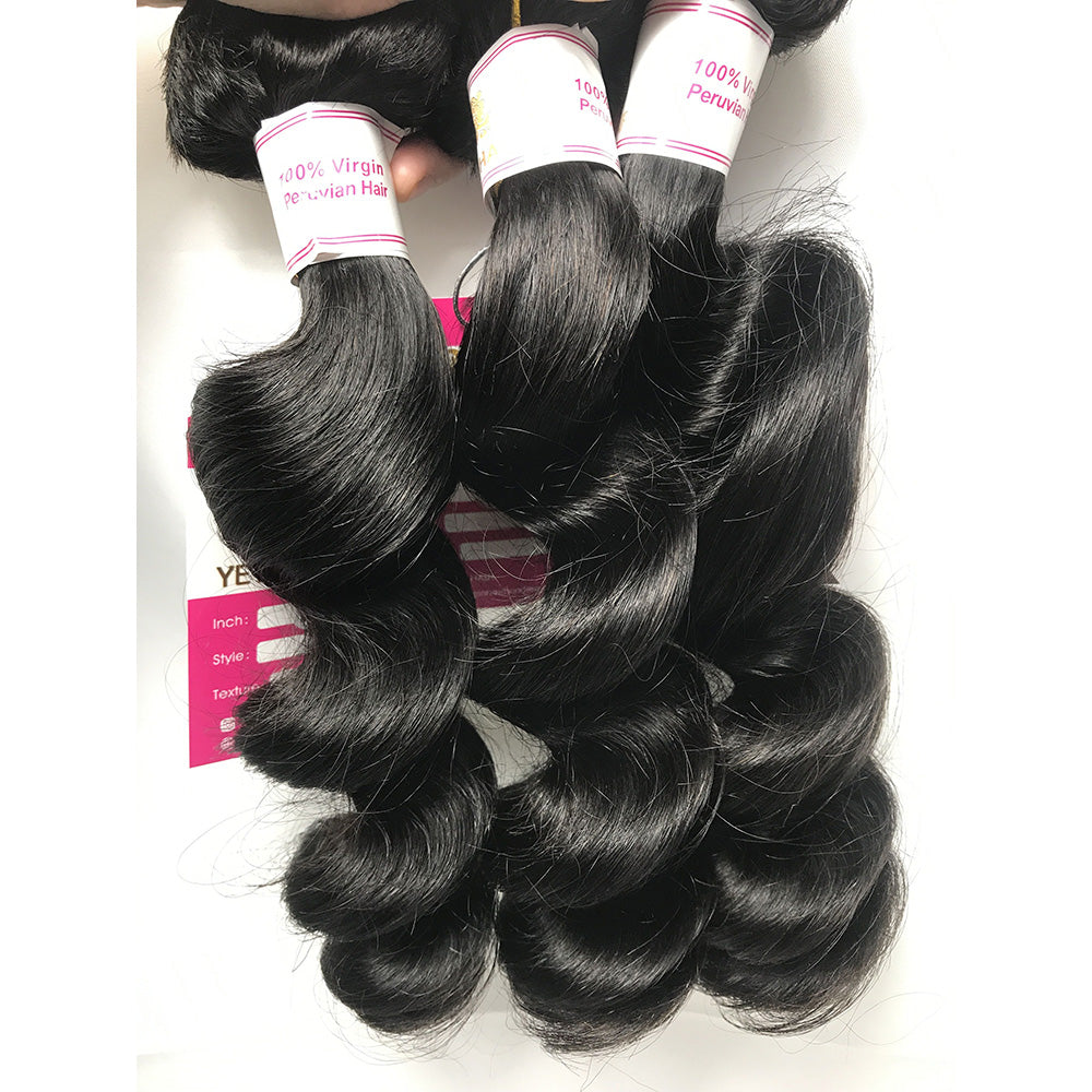 100% Virgin Brazilian Hair Loose Wave bundles with Top Lace Closure