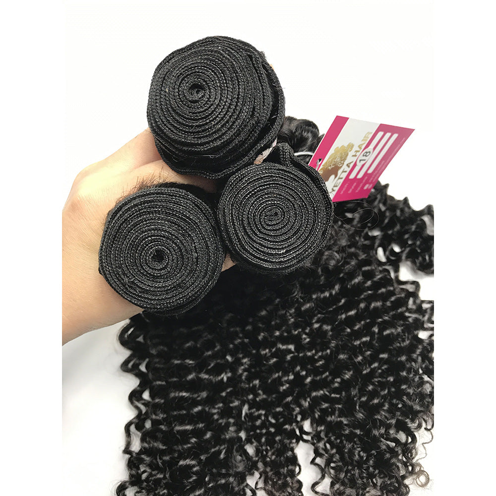 100% Virgin Brazilian Hair Natural Curly bundles with Top Lace Closure