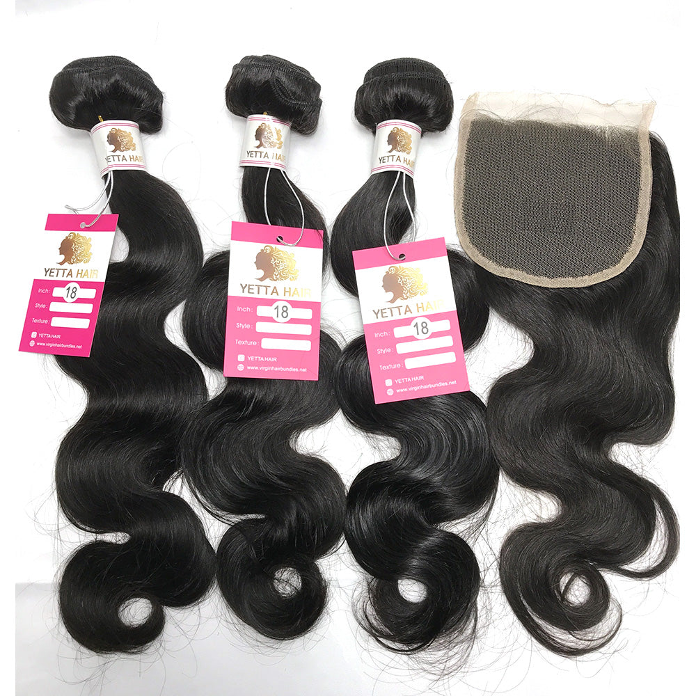 100% Virgin Brazilian Hair Body wave bundles with Top Lace Closure