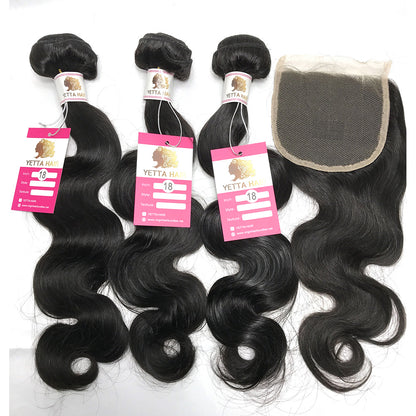 100% Virgin Brazilian Hair Body wave bundles with Top Lace Closure