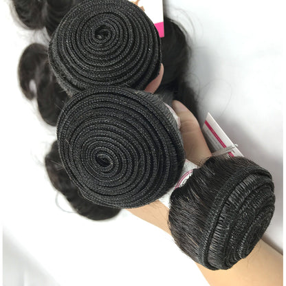 100% Virgin Brazilian Hair Straight bundles with Top Lace Closure