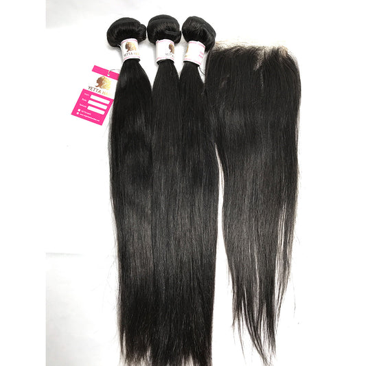 100% Virgin Brazilian Hair Straight bundles with Top Lace Closure