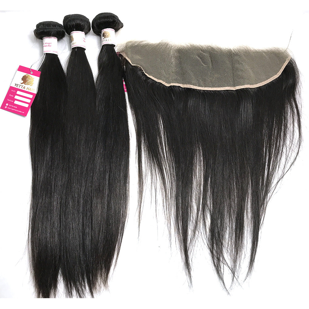 100% Virgin Brazilian Hair Straight bundles with Top Lace Closure