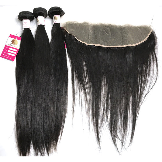 100% Virgin Brazilian Hair Straight bundles with Top Lace Closure