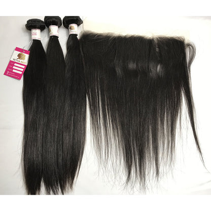 100% Virgin Brazilian Hair Straight bundles with Top Lace Closure