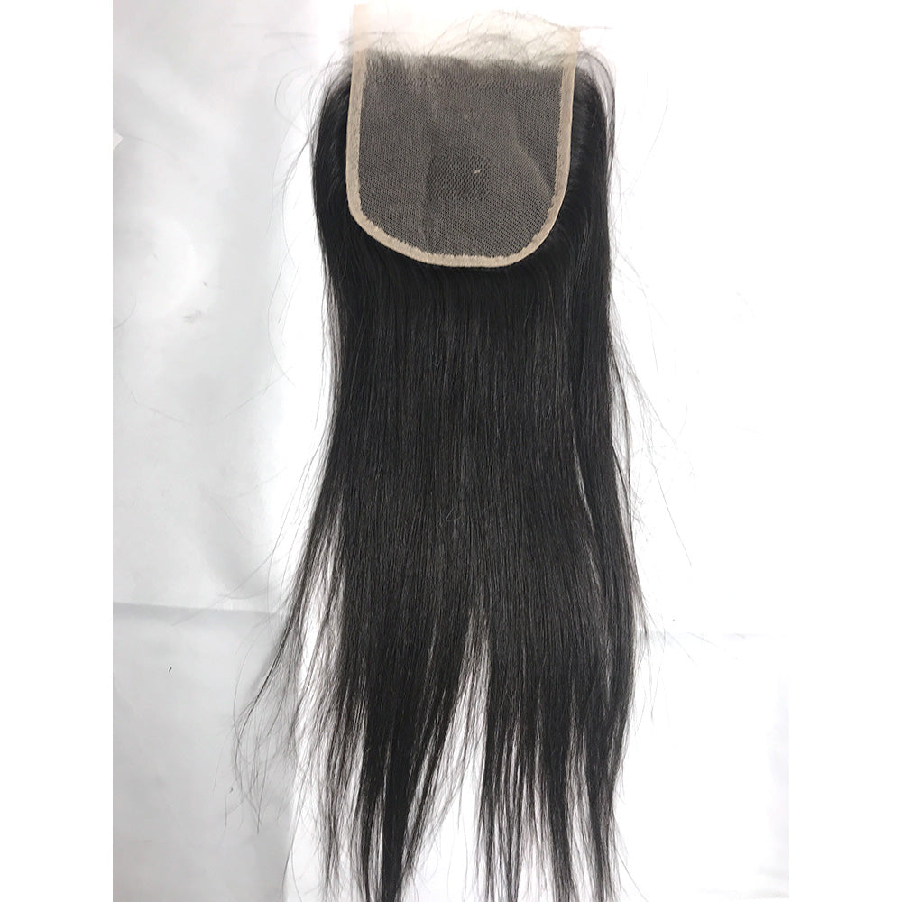 100% Virgin Brazilian Hair Straight bundles with Top Lace Closure