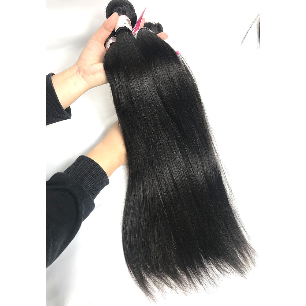 100% Virgin Brazilian Hair Straight bundles with Top Lace Closure