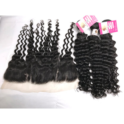 100% Virgin Brazilian Hair Deep wave bundles with Big Lace Frontal