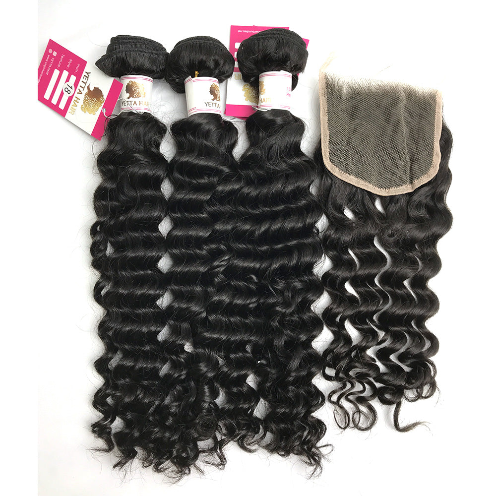 100% Virgin Brazilian Hair Deep wave bundles with Top Lace Closure