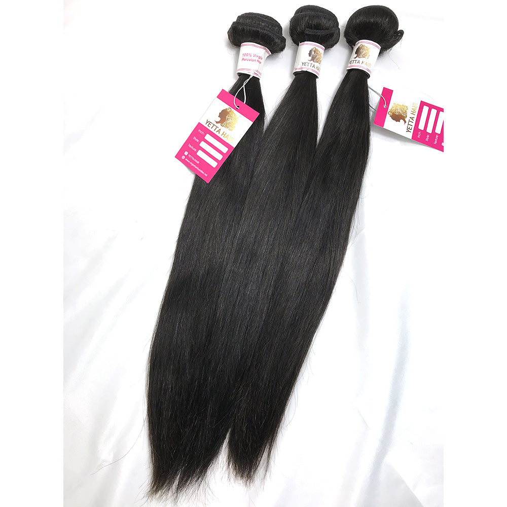 100% Virgin Brazilian Hair Straight bundles with Top Lace Closure