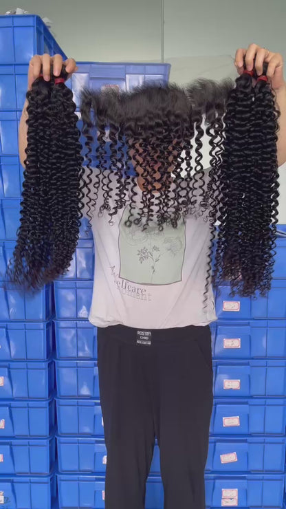 100% Virgin Brazilian Hair Natural Curly bundles with Top Lace Closure