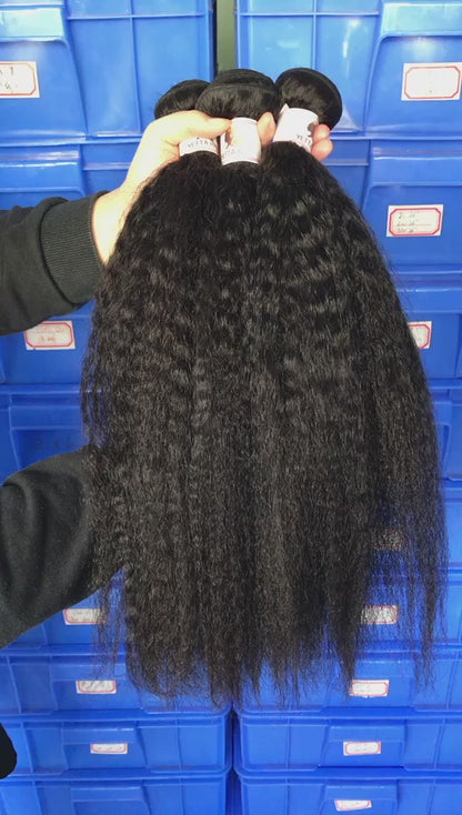 100% Virgin Brazilian Hair Kinky Straight bundles with Ear to ear Lace Frontal