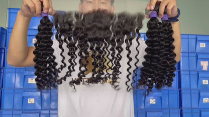 100% Virgin Brazilian Hair Deep wave bundles with Big Lace Frontal