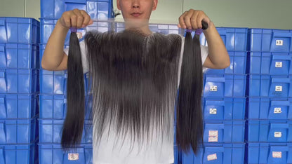 100% Virgin Brazilian Hair Straight bundles with Top Lace Closure