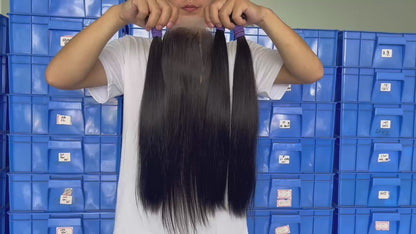 100% Virgin Brazilian Hair Straight bundles with Top Lace Closure